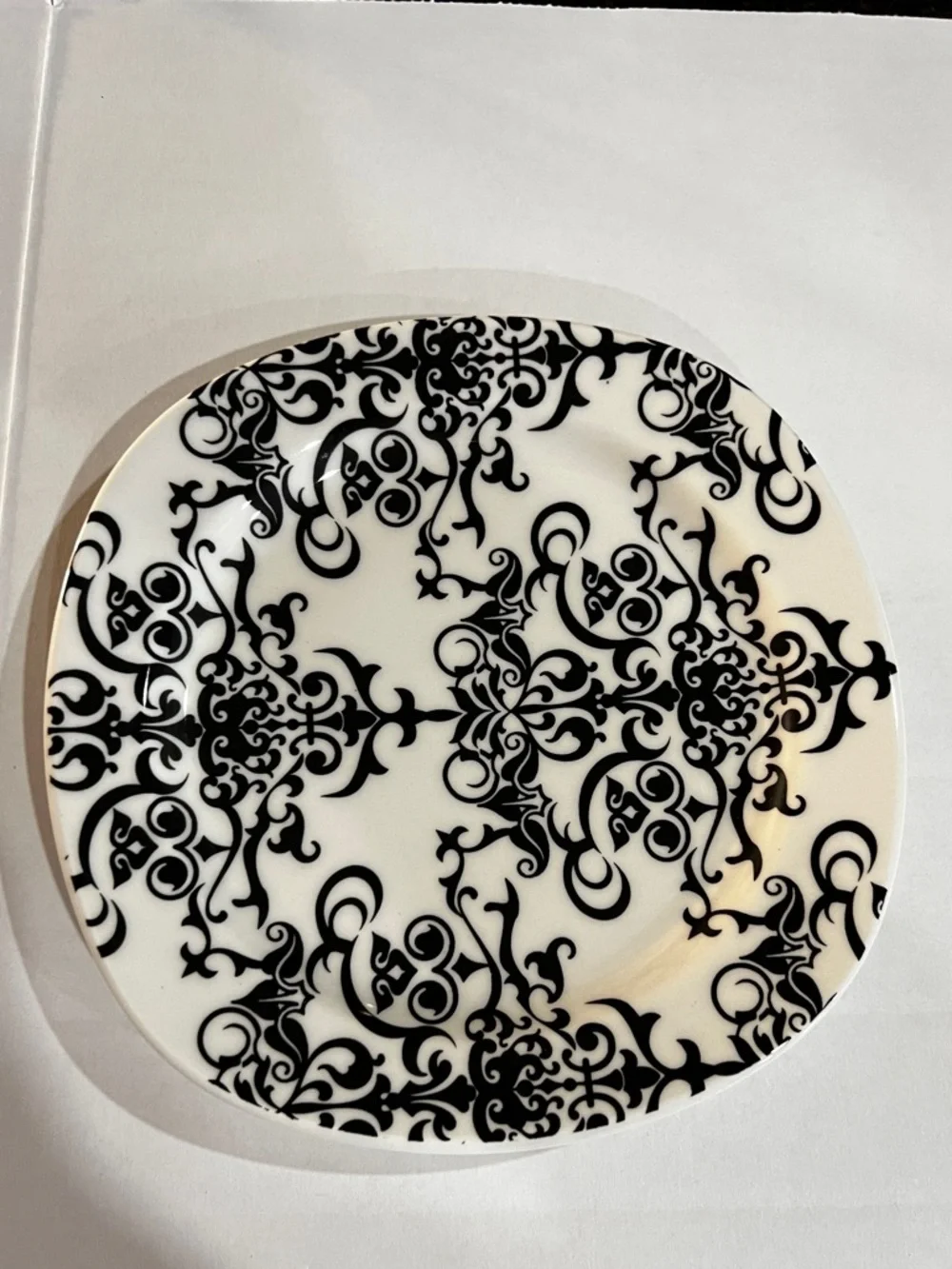 Pottery Barn Versailles Salad Plate Semi-Square Black/White Ceramic